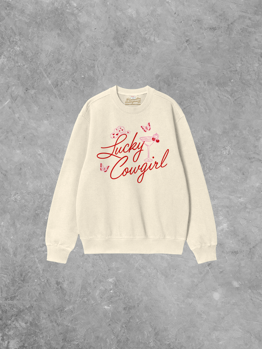 Underground Original Design: Lucky Cowgirl, Western Boxy Cotton Sweatshirt