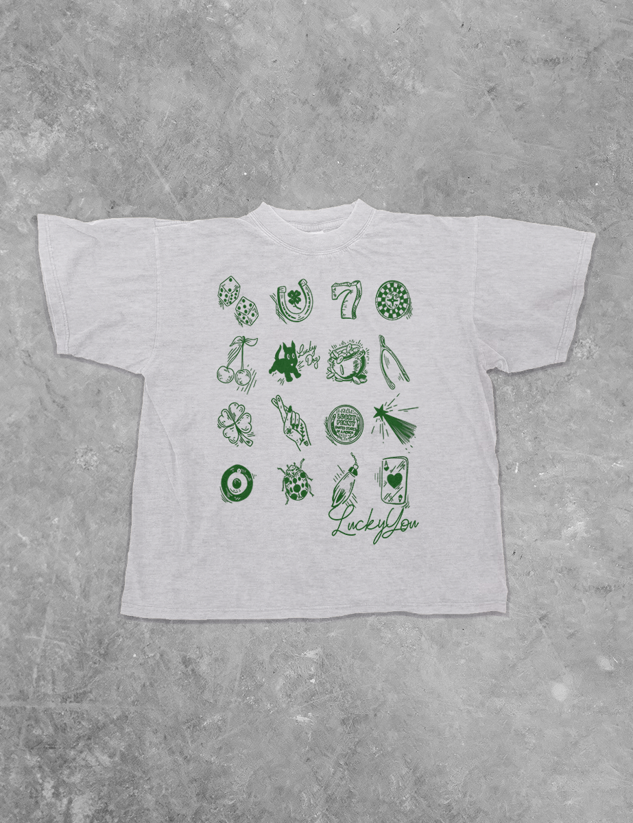 Underground Original Design: Lucky You, Collage Icon Boxy Cotton TShirt