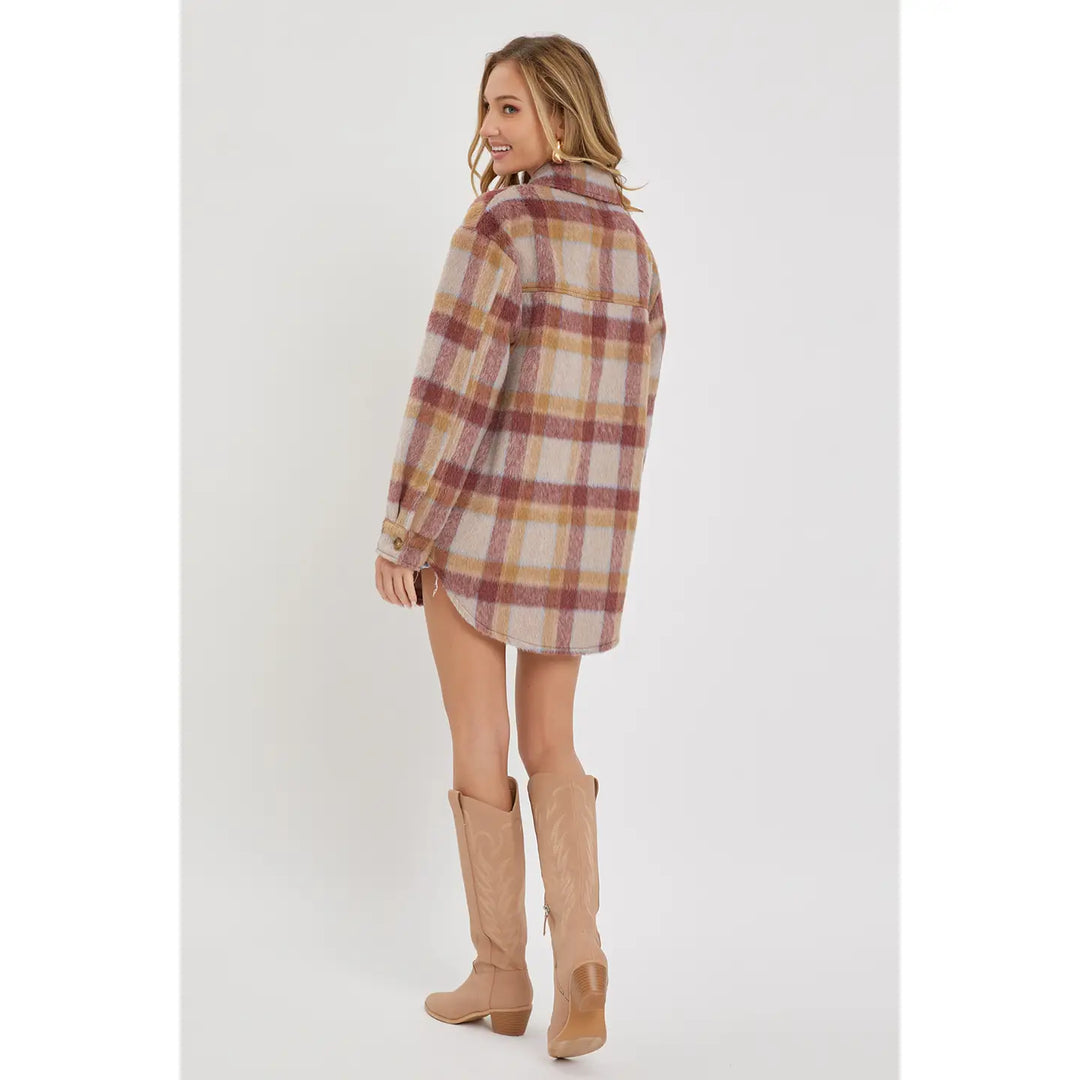 Mauve Plaid Shirt Jacket