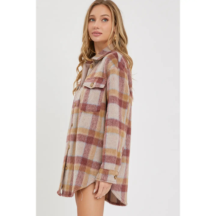 Mauve Plaid Shirt Jacket