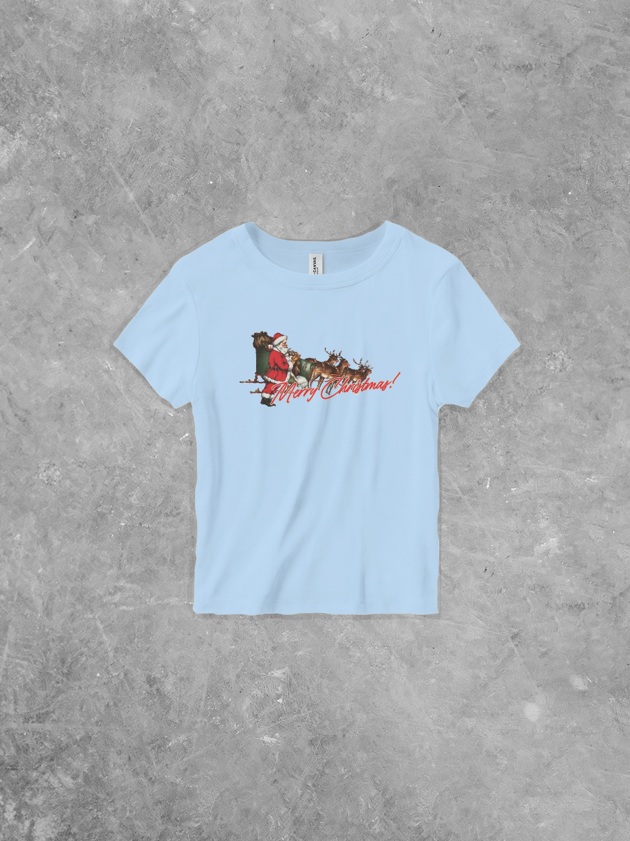 Merry Christmas, Santa Sleigh Micro-Ribbed BC Baby Tee