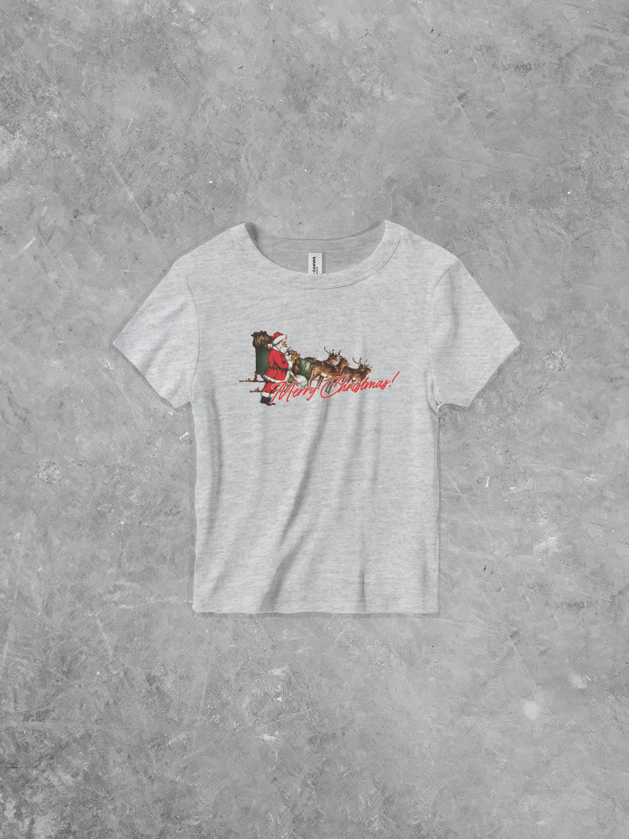 Merry Christmas, Santa Sleigh Micro-Ribbed BC Baby Tee