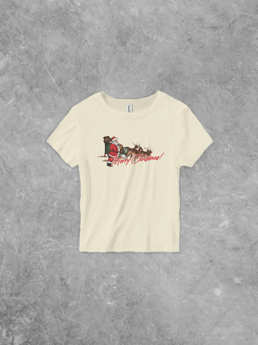 Merry Christmas, Santa Sleigh Micro-Ribbed BC Baby Tee