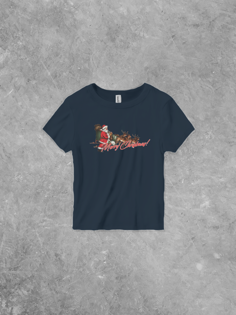 Merry Christmas, Santa Sleigh Micro-Ribbed BC Baby Tee