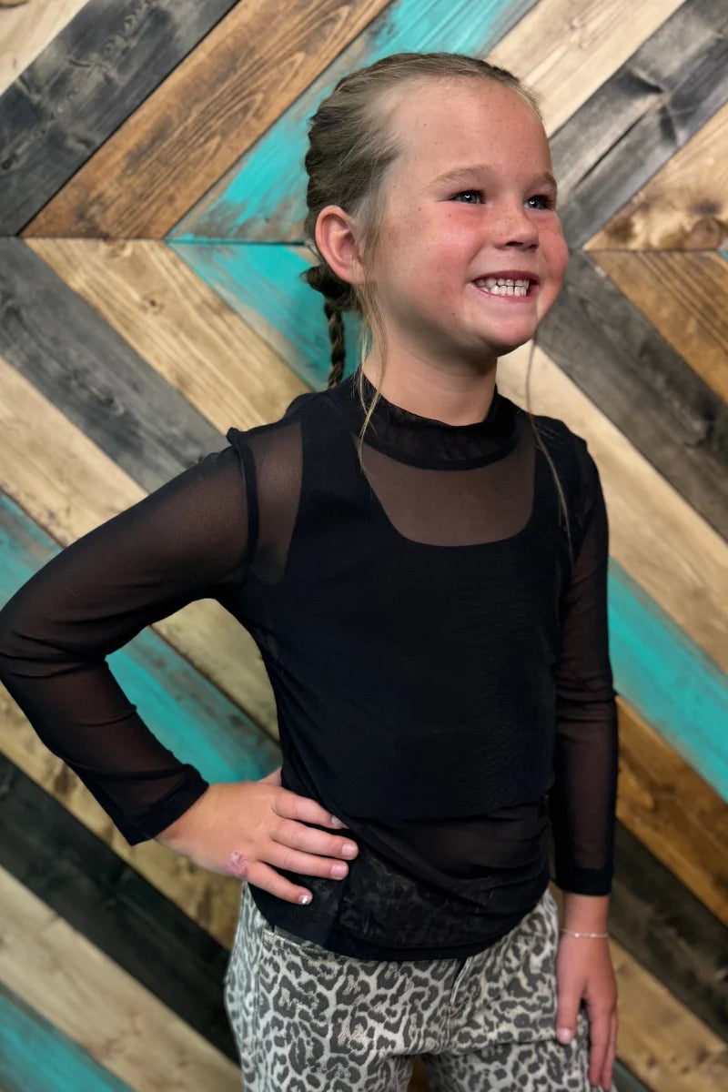 Minis Black Sheer Mesh Top | Kids