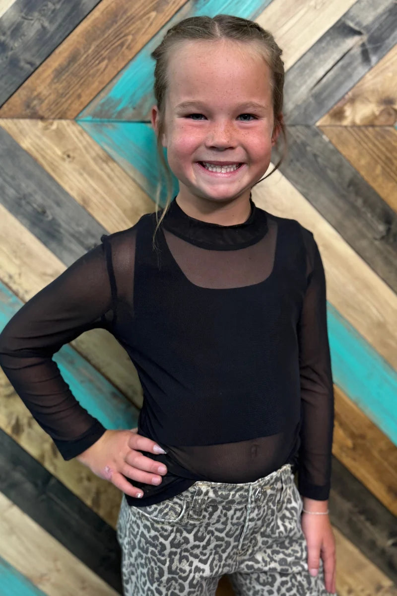 Minis Black Sheer Mesh Top | Kids