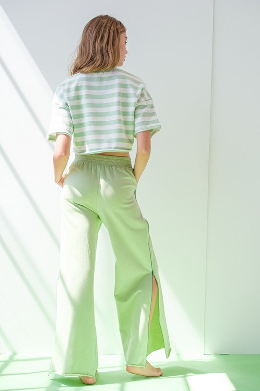 Green & White Striped Cropped Tee