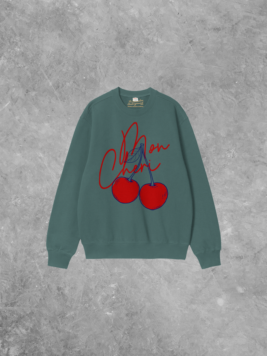 Underground Original Design: Mon Cheri, Cherries Boxy Cotton Sweatshirt