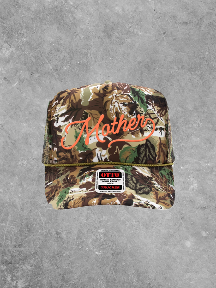 Mother, Script Detail Coral Puff Trucker Hat