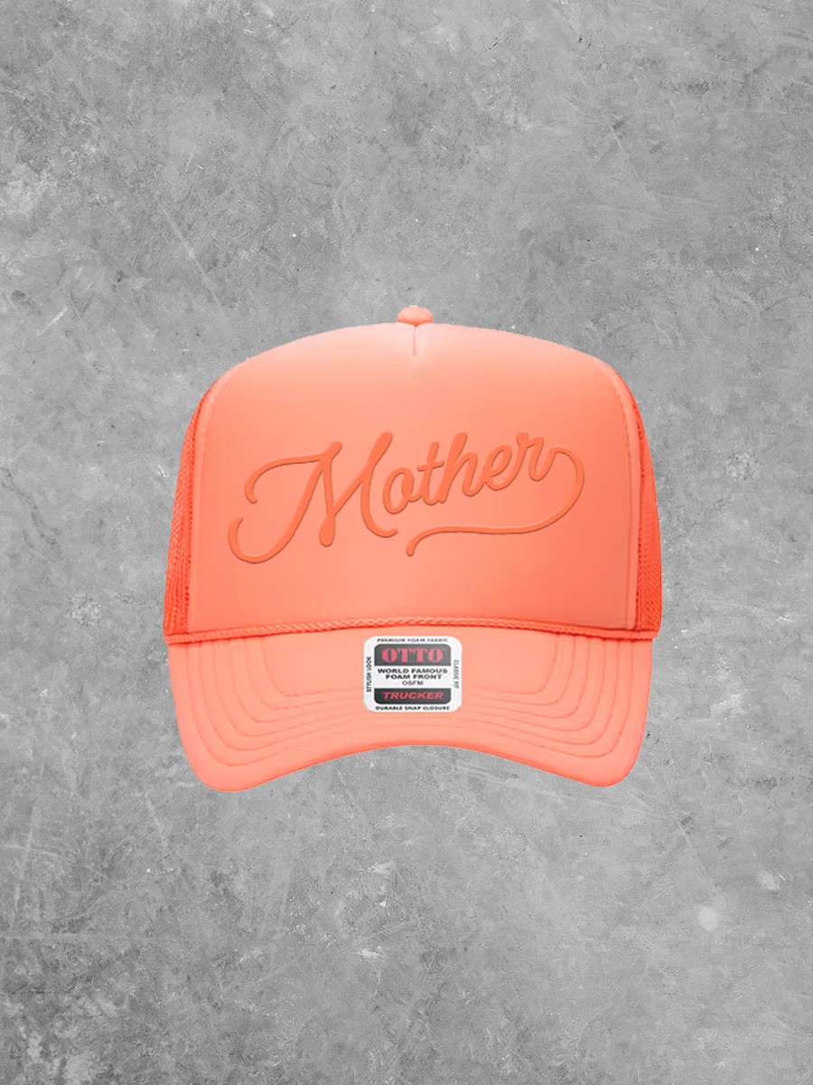 Mother, Script Detail Coral Puff Trucker Hat
