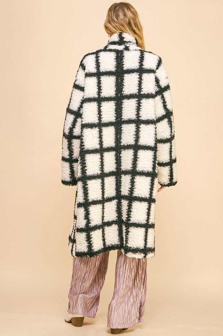 Grid Plaid Oversized Teddy Coat