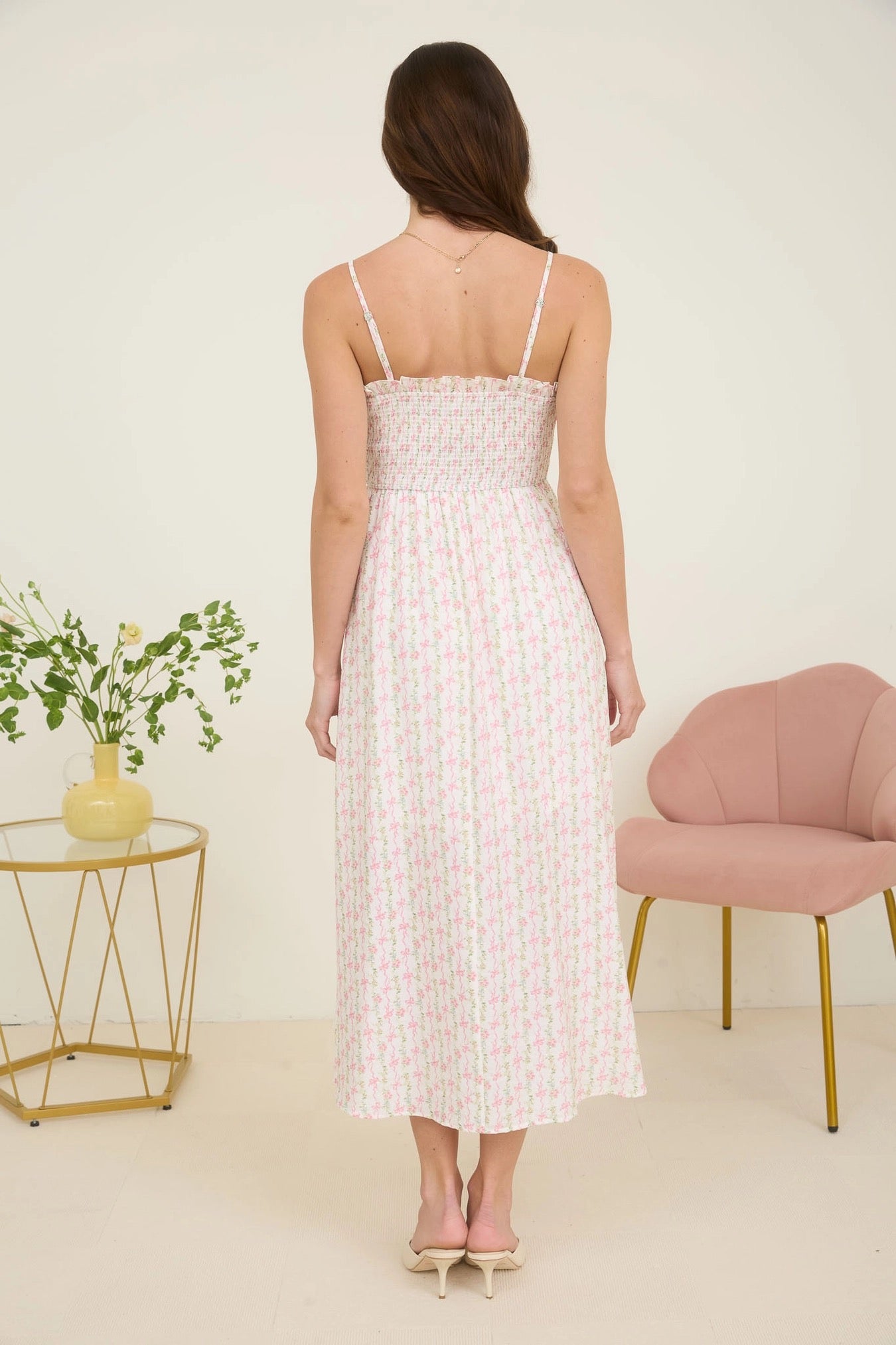 Floral Coquette Spaghetti Strap Maxi Dress
