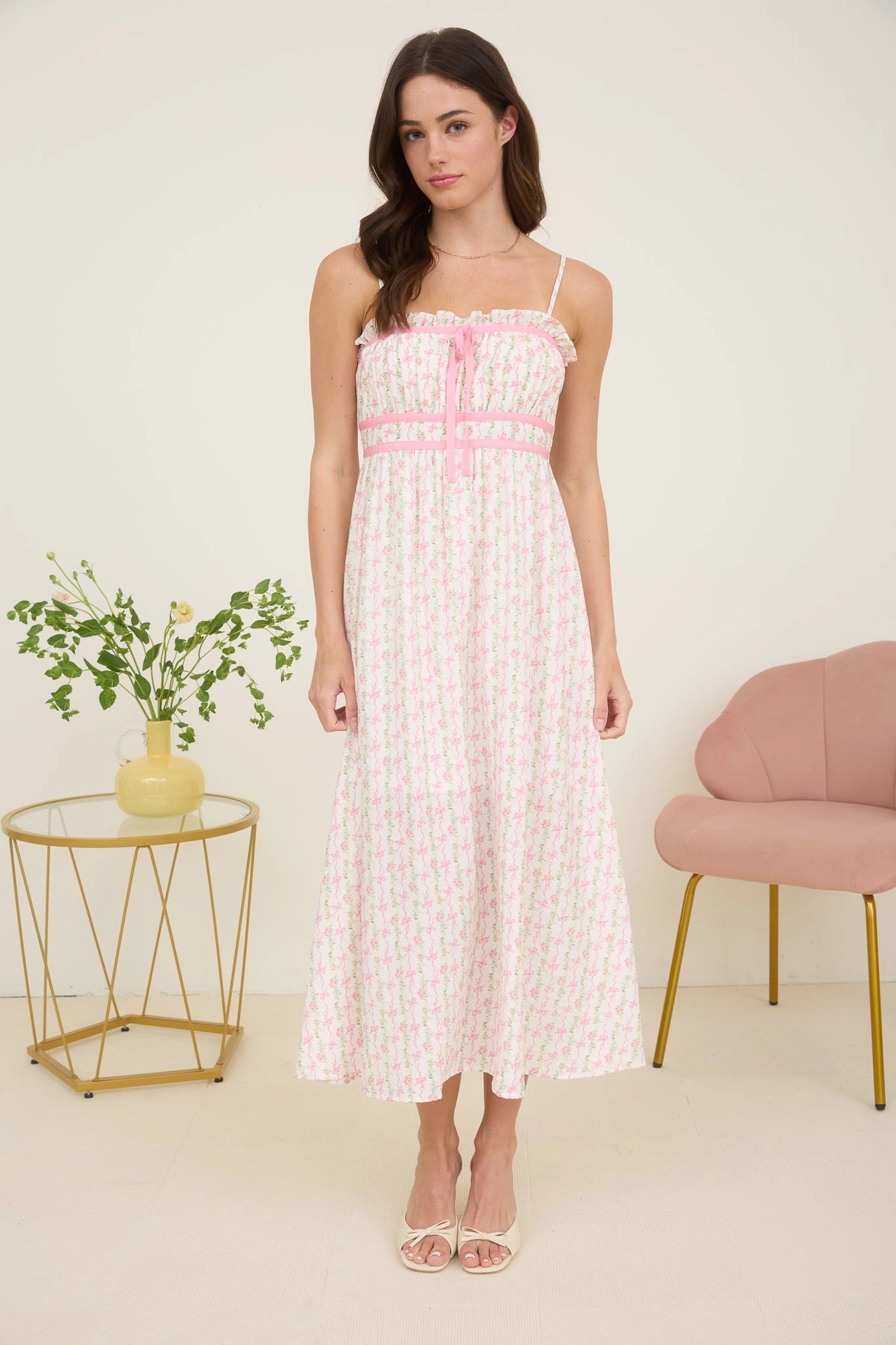 Floral Coquette Spaghetti Strap Maxi Dress