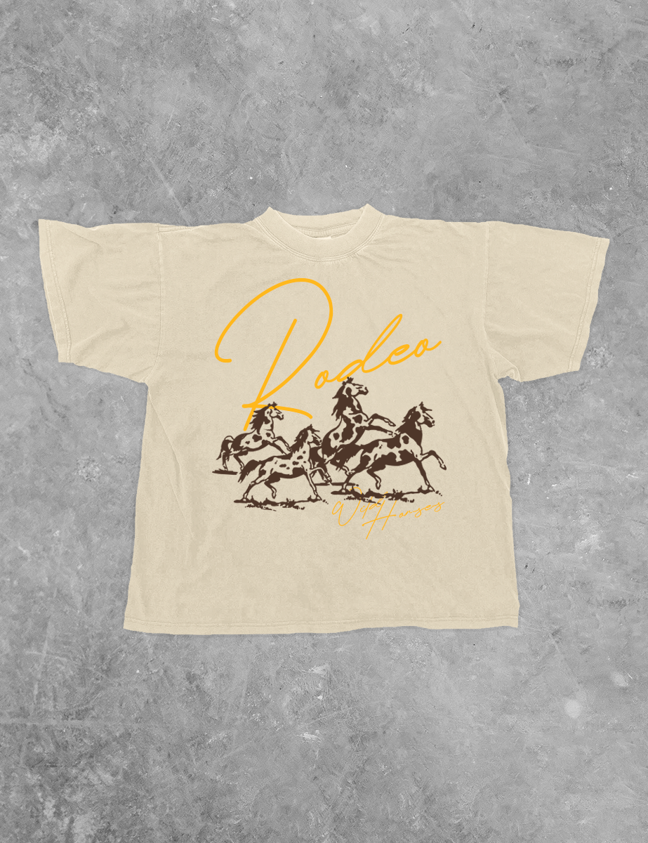 Underground Original Design: Rodeo Wild Horses, Country Western Boxy Cotton TShirt