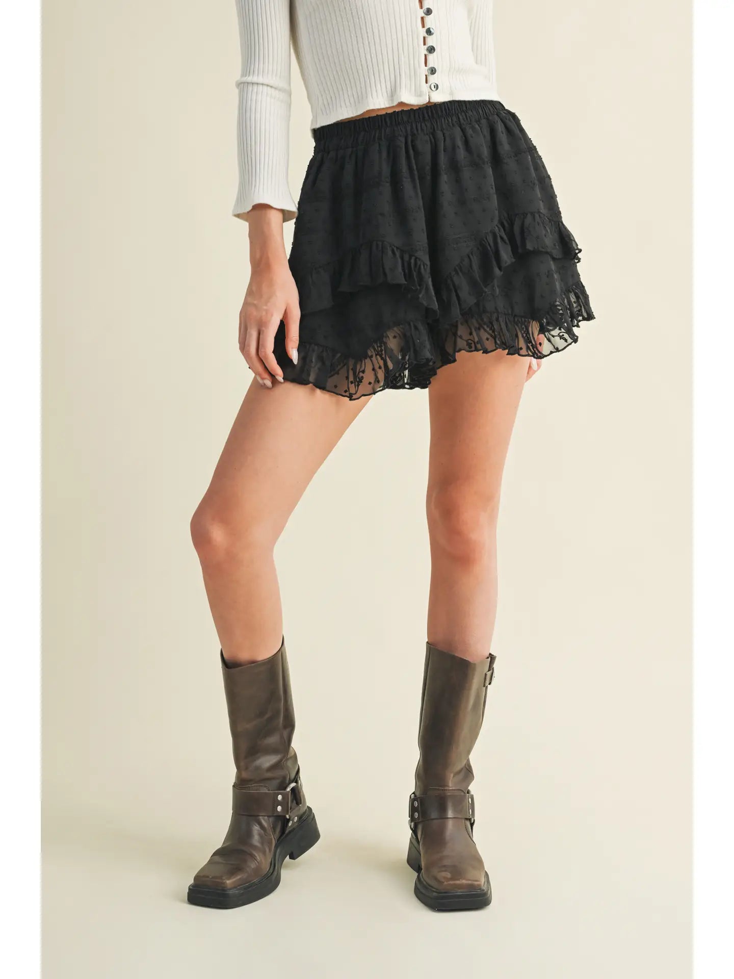 Ruffled Layered Lace Detail Skort