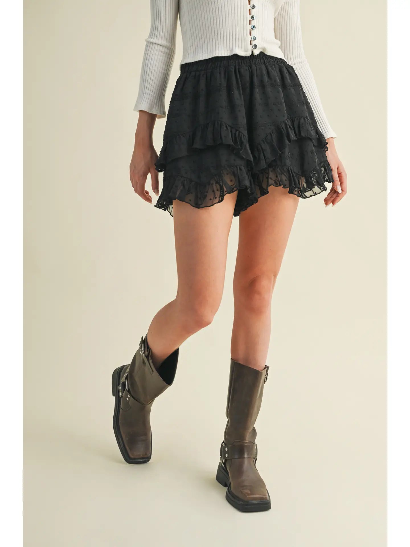 Ruffled Layered Lace Detail Skort
