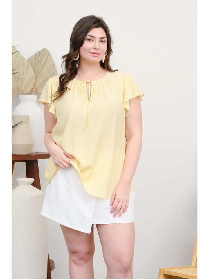 Ruffle Sleeve Lace Trim Top | Curvy