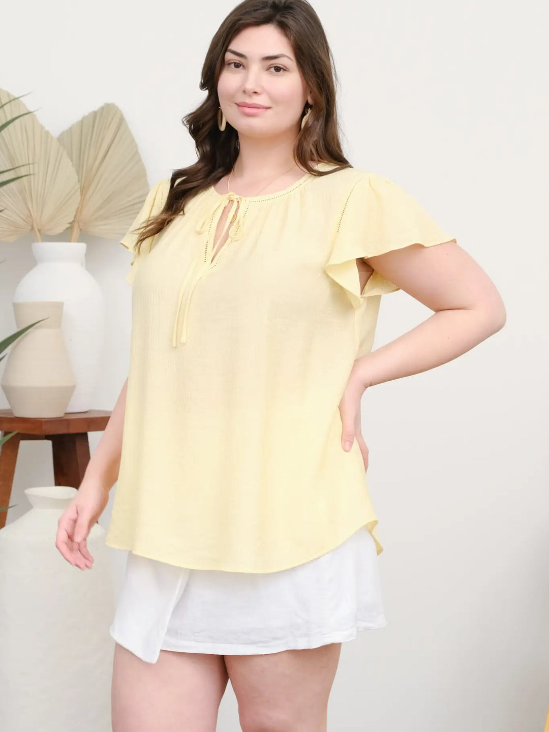 Ruffle Sleeve Lace Trim Top | Curvy