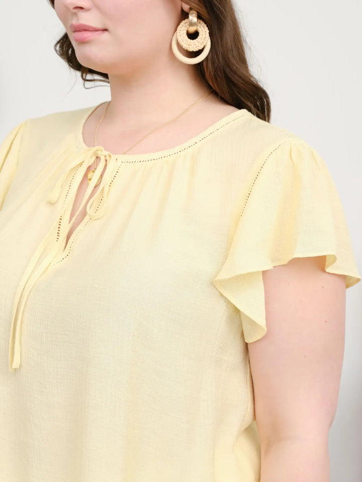 Ruffle Sleeve Lace Trim Top | Curvy