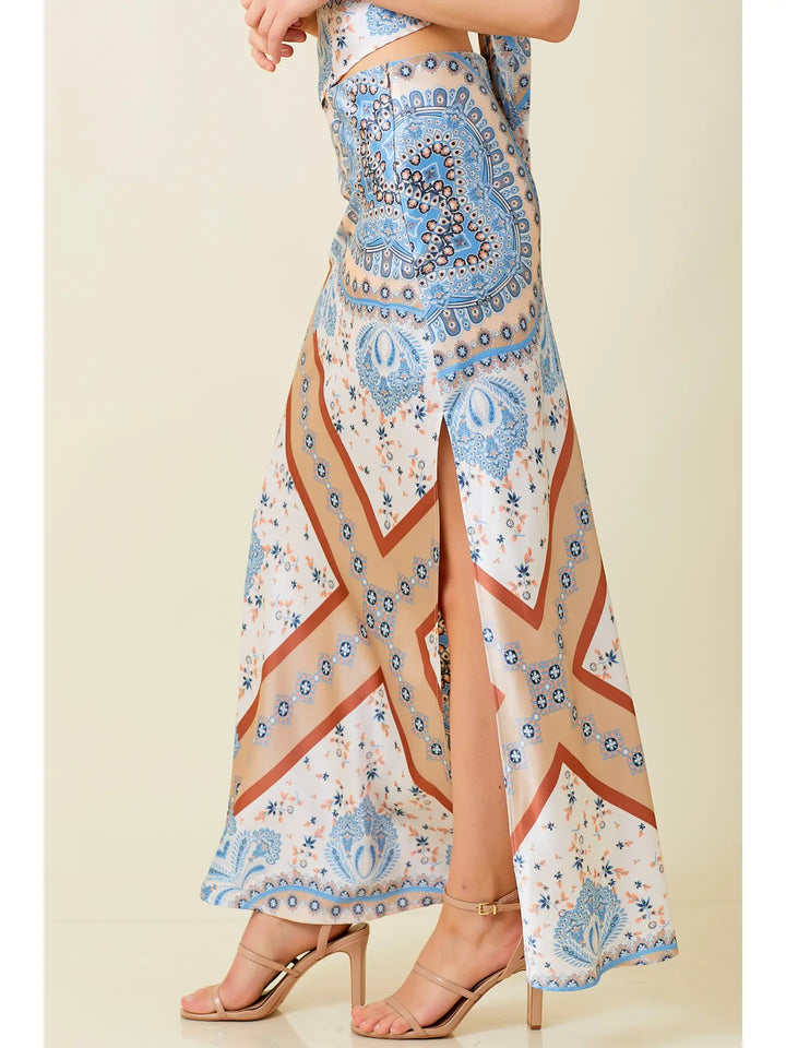 Scarf Print Satin Maxi Skirt