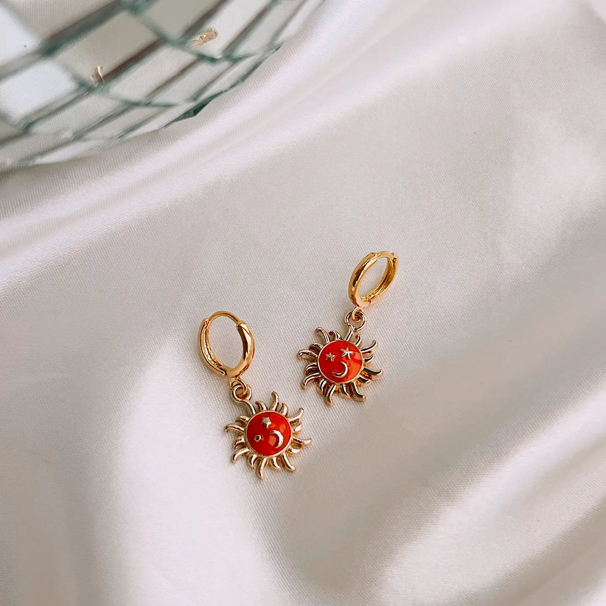 Gold Plated Orange Solar Eclipse Huggie Hoops