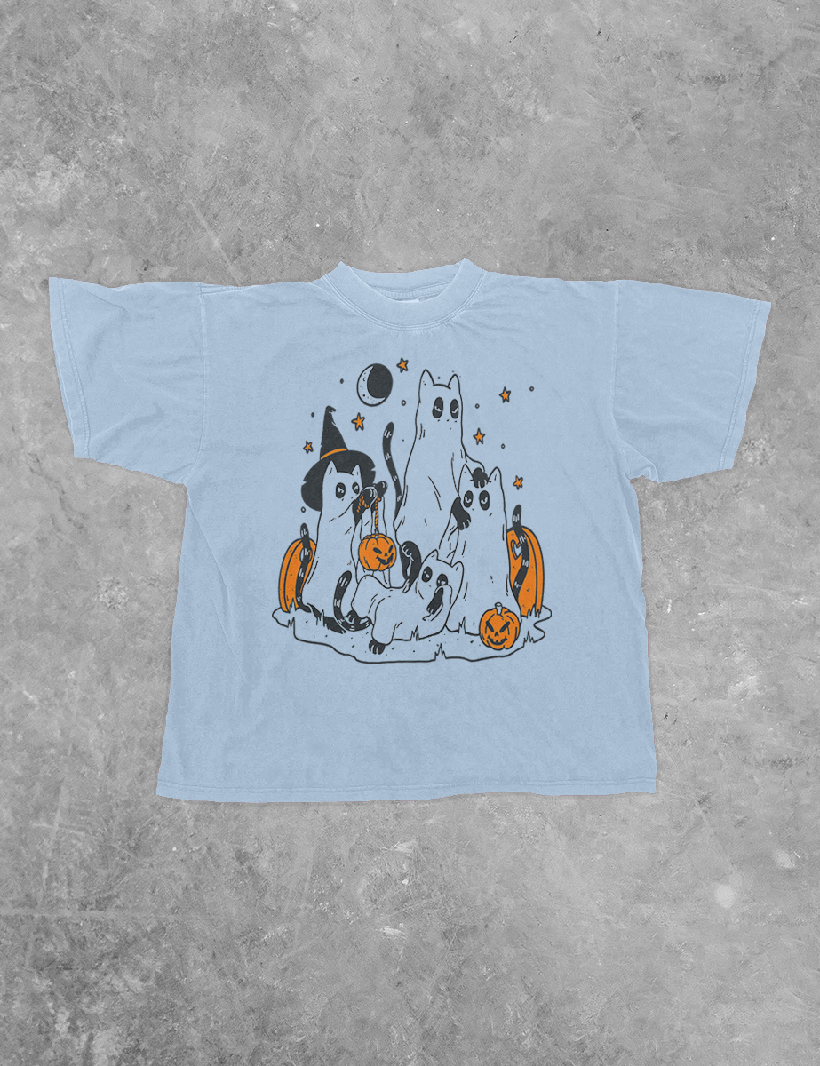 Spooky Black Cats Boxy Cotton T-Shirt
