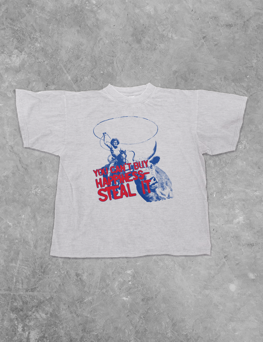 Underground Original Design: Can't Buy Happiness, Western Boxy Cotton T-Shirt