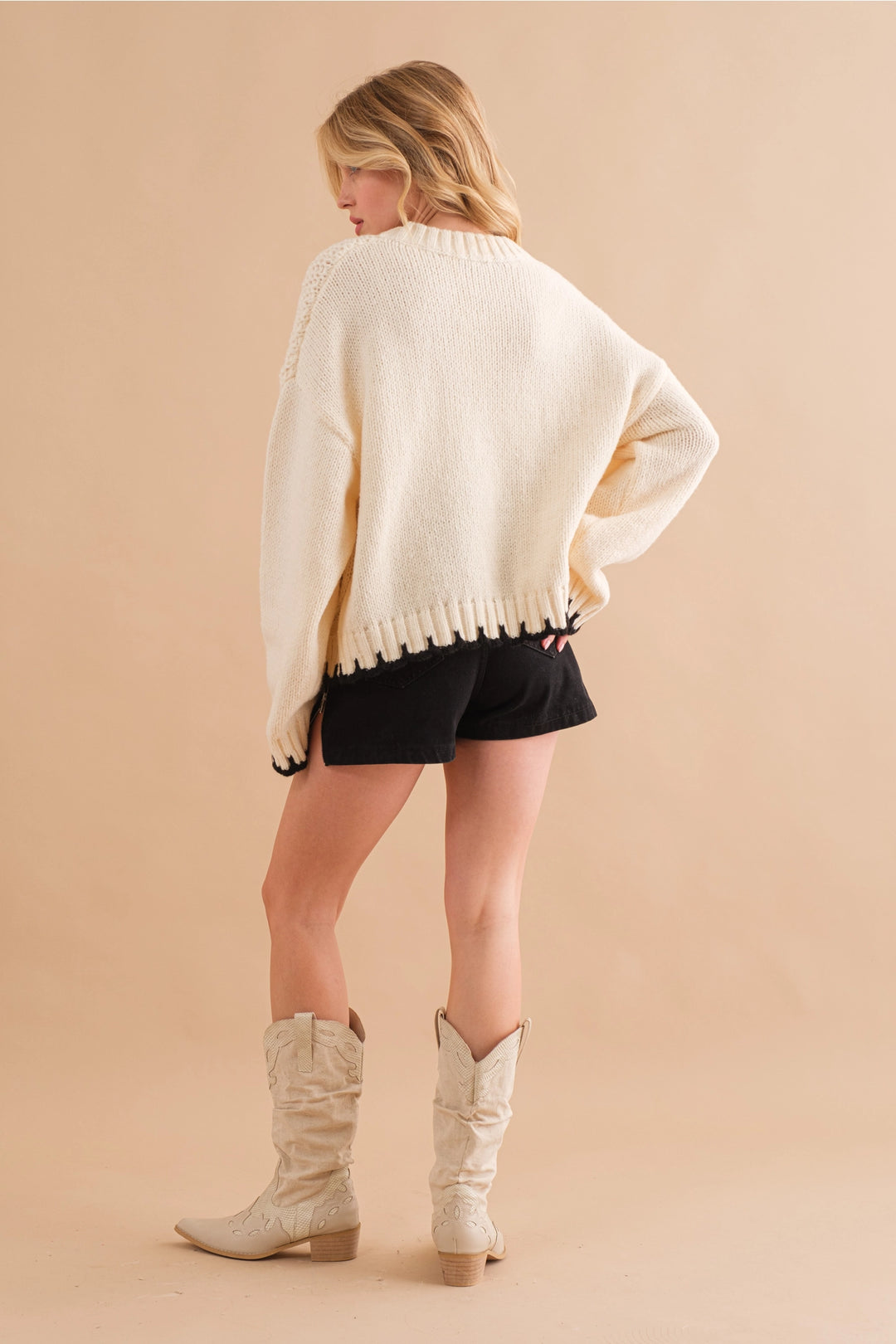 Cable Stitch Oversized Ribbed Neck Sweater