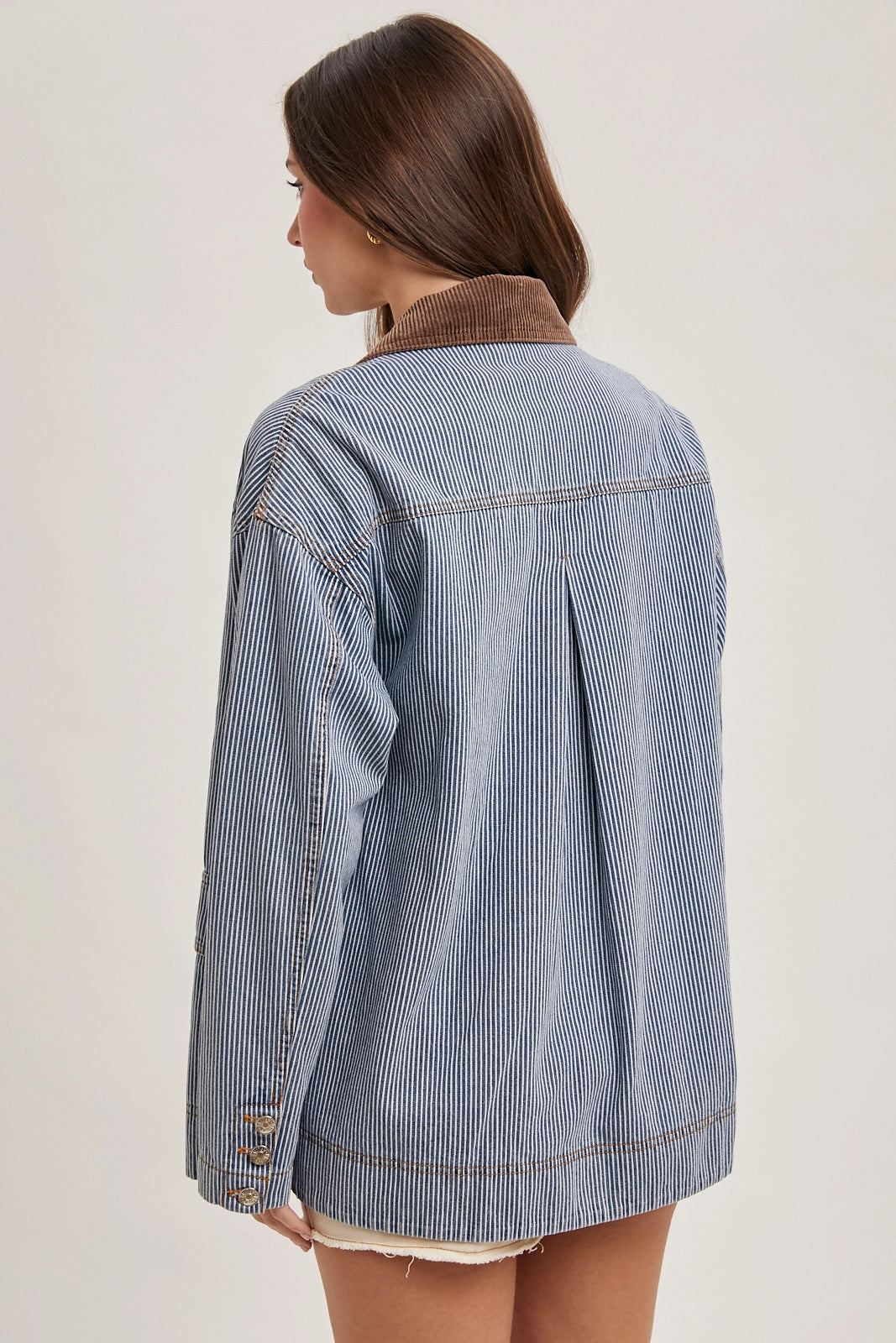 Denim Pin Stripe Contrast Barn Coat