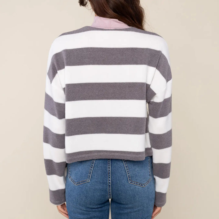 Andy Striped Mock Neck Fleece Top