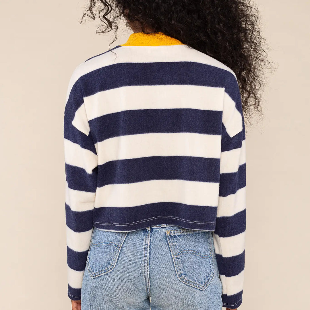 Andy Striped Mock Neck Fleece Top