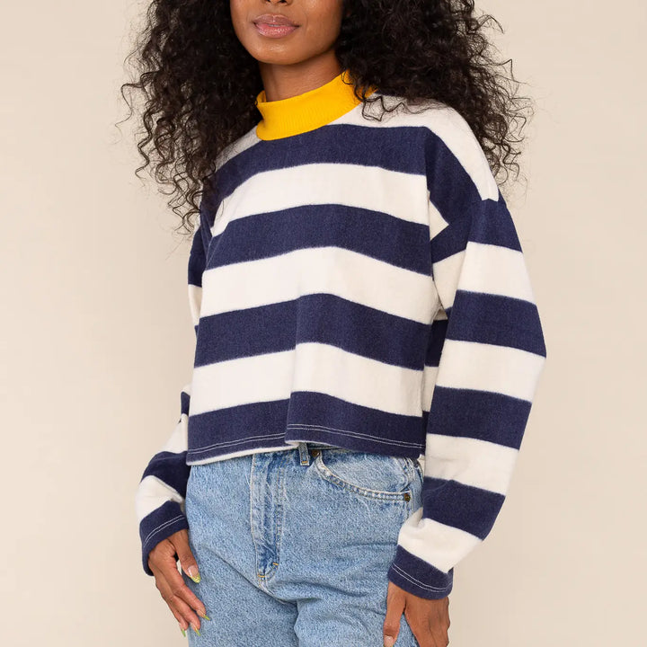 Andy Striped Mock Neck Fleece Top