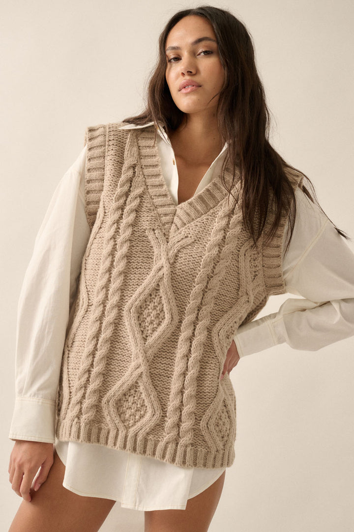 V-Neck Cable Knit Sweater Vest