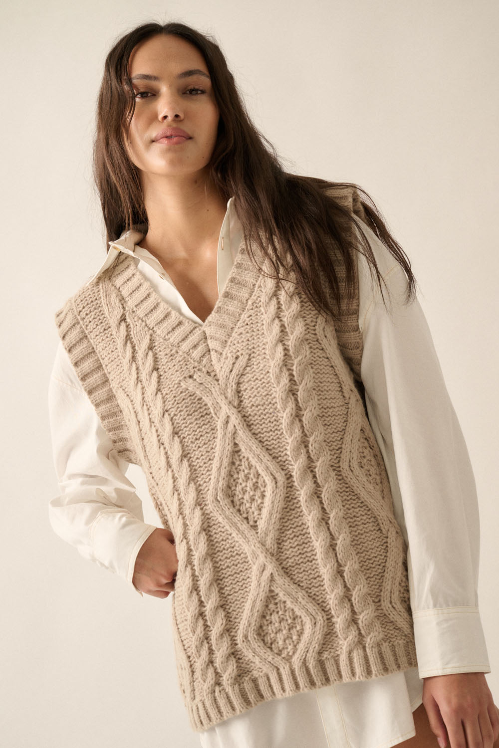 V-Neck Cable Knit Sweater Vest