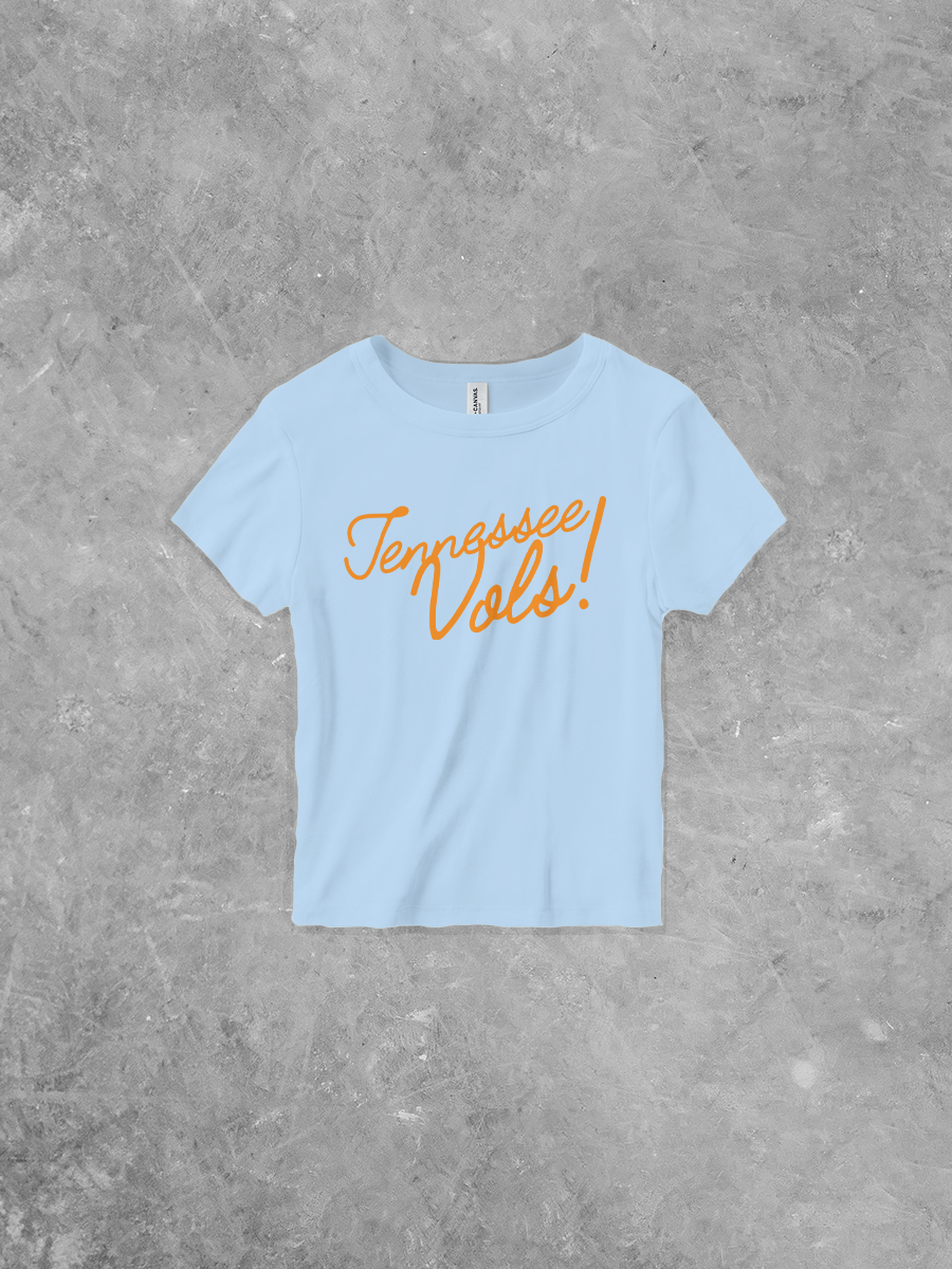 Tennessee Vols!, Cursive Bella Canvas Micro-Ribbed Baby Tee