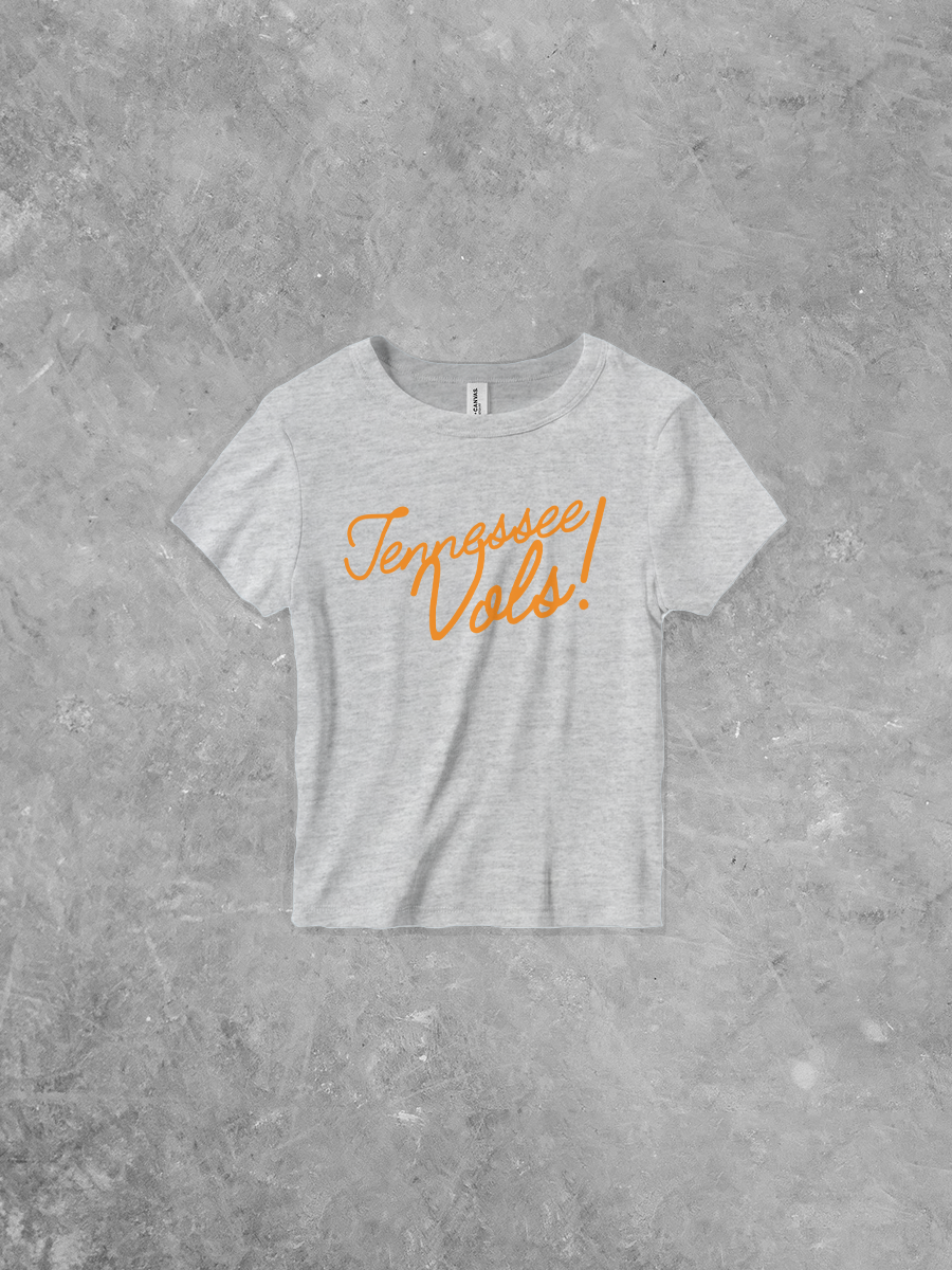 Tennessee Vols!, Cursive Bella Canvas Micro-Ribbed Baby Tee