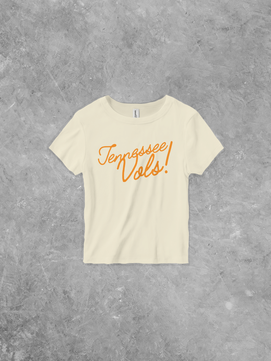 Tennessee Vols!, Cursive Bella Canvas Micro-Ribbed Baby Tee