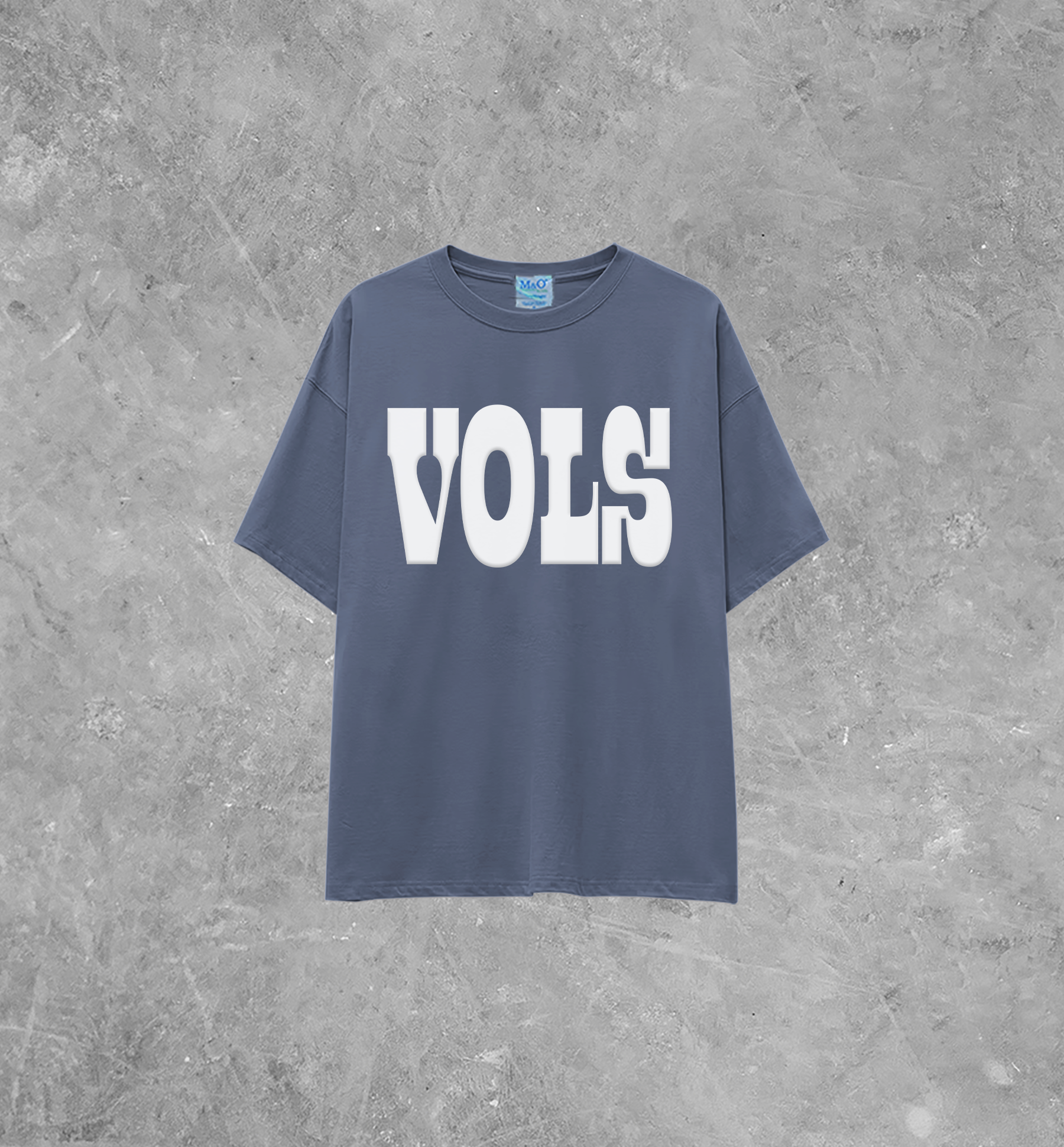 VOLS Western Style Block Letter, White Puff Lightweight M&O Cotton TShirt