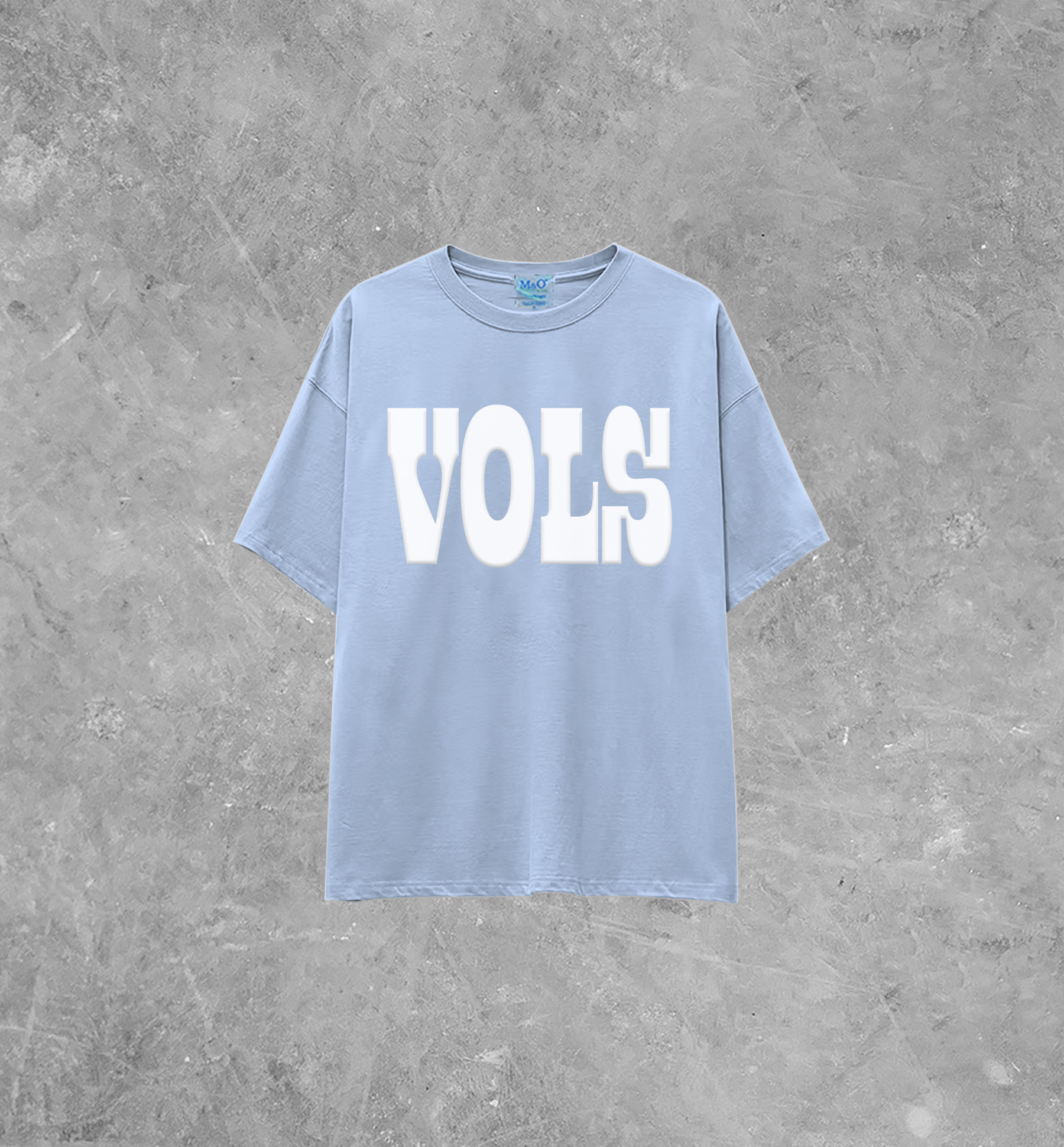 VOLS Western Style Block Letter, White Puff Lightweight M&O Cotton TShirt