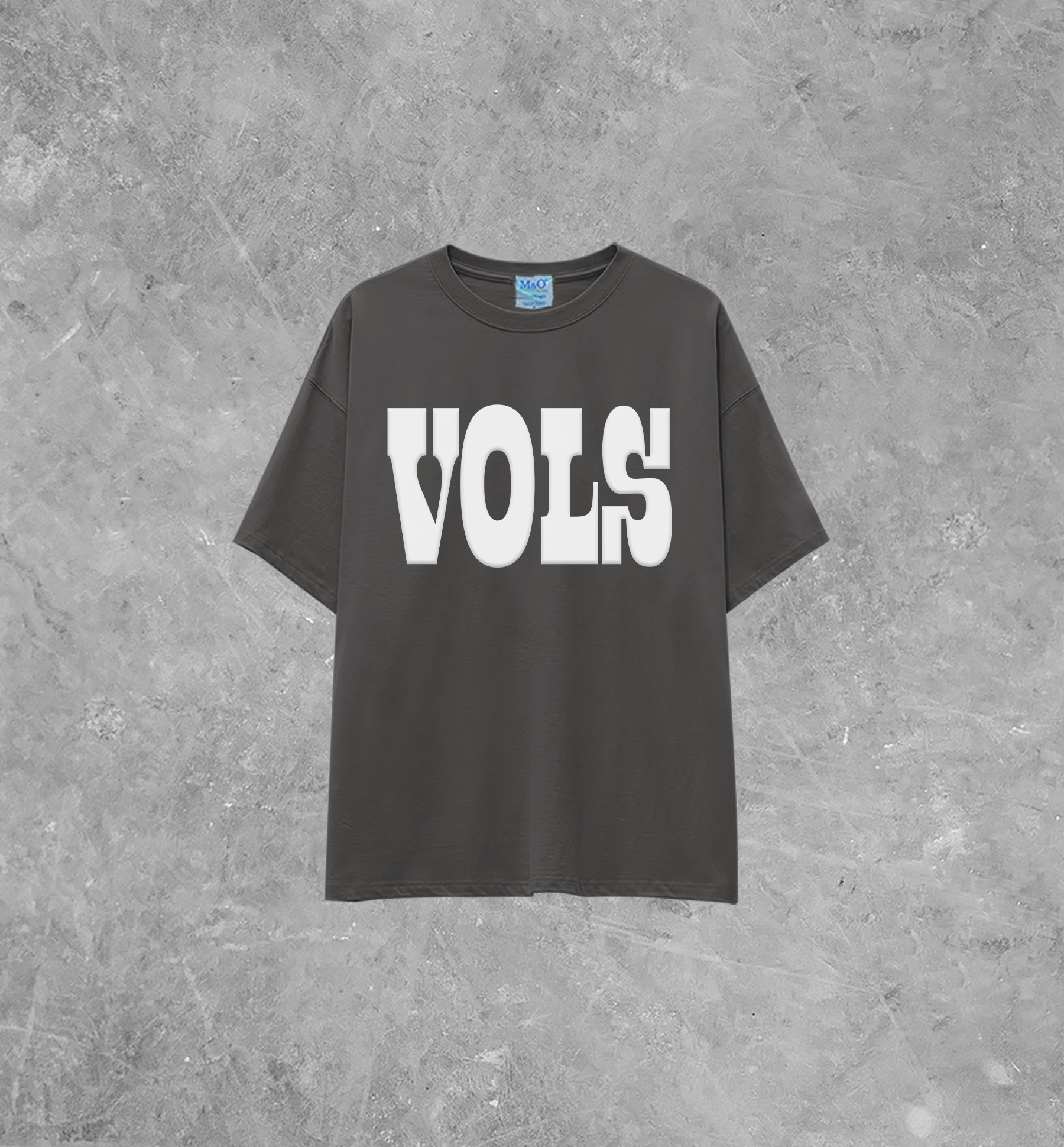 VOLS Western Style Block Letter, White Puff Lightweight M&O Cotton TShirt