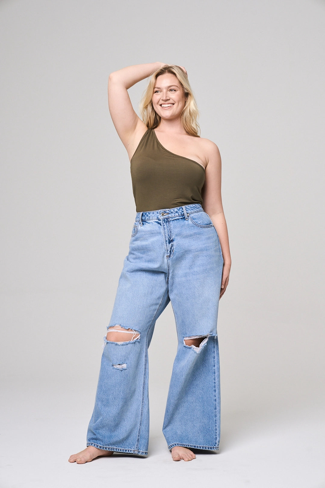 Wide Leg Baggy Distressed Jeans | Curvy