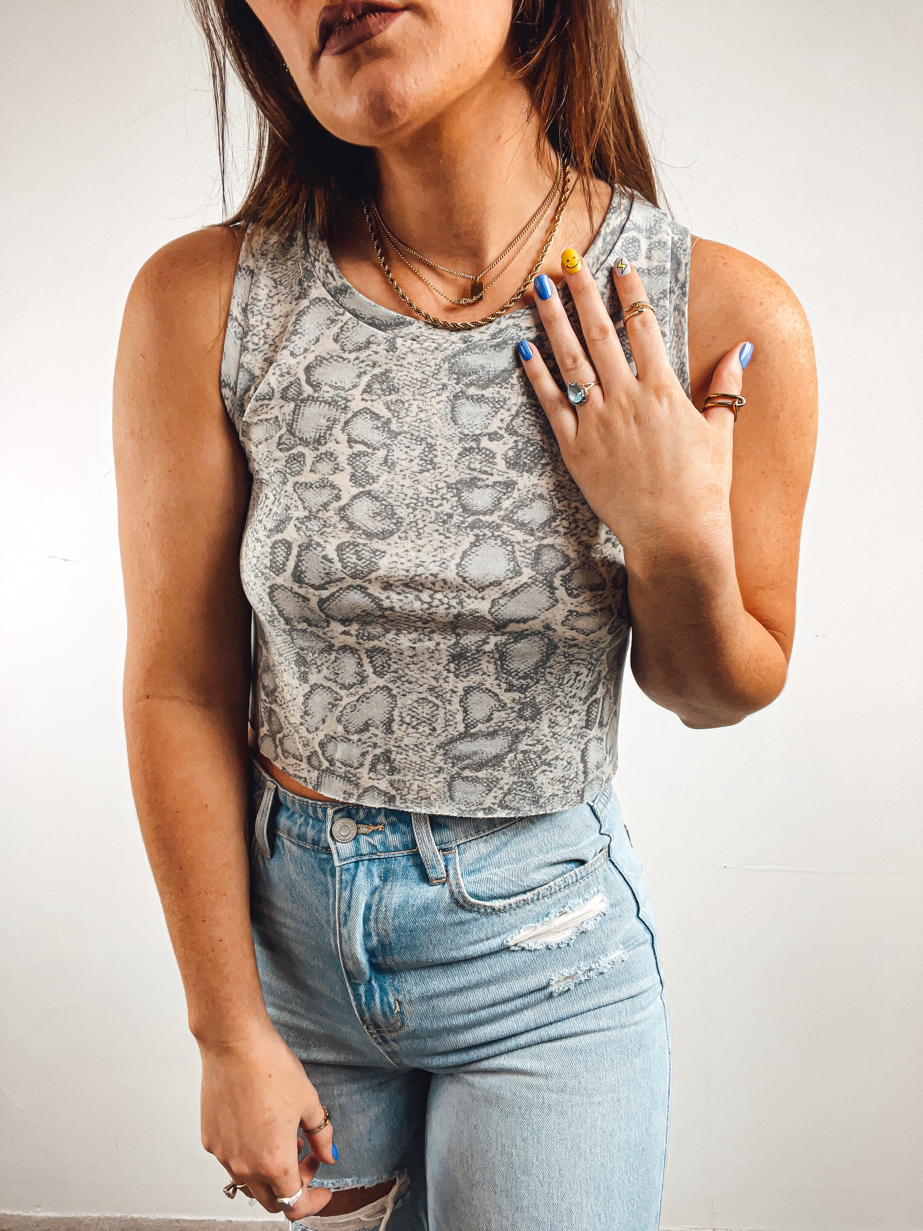 Snake Print Cropped Tank