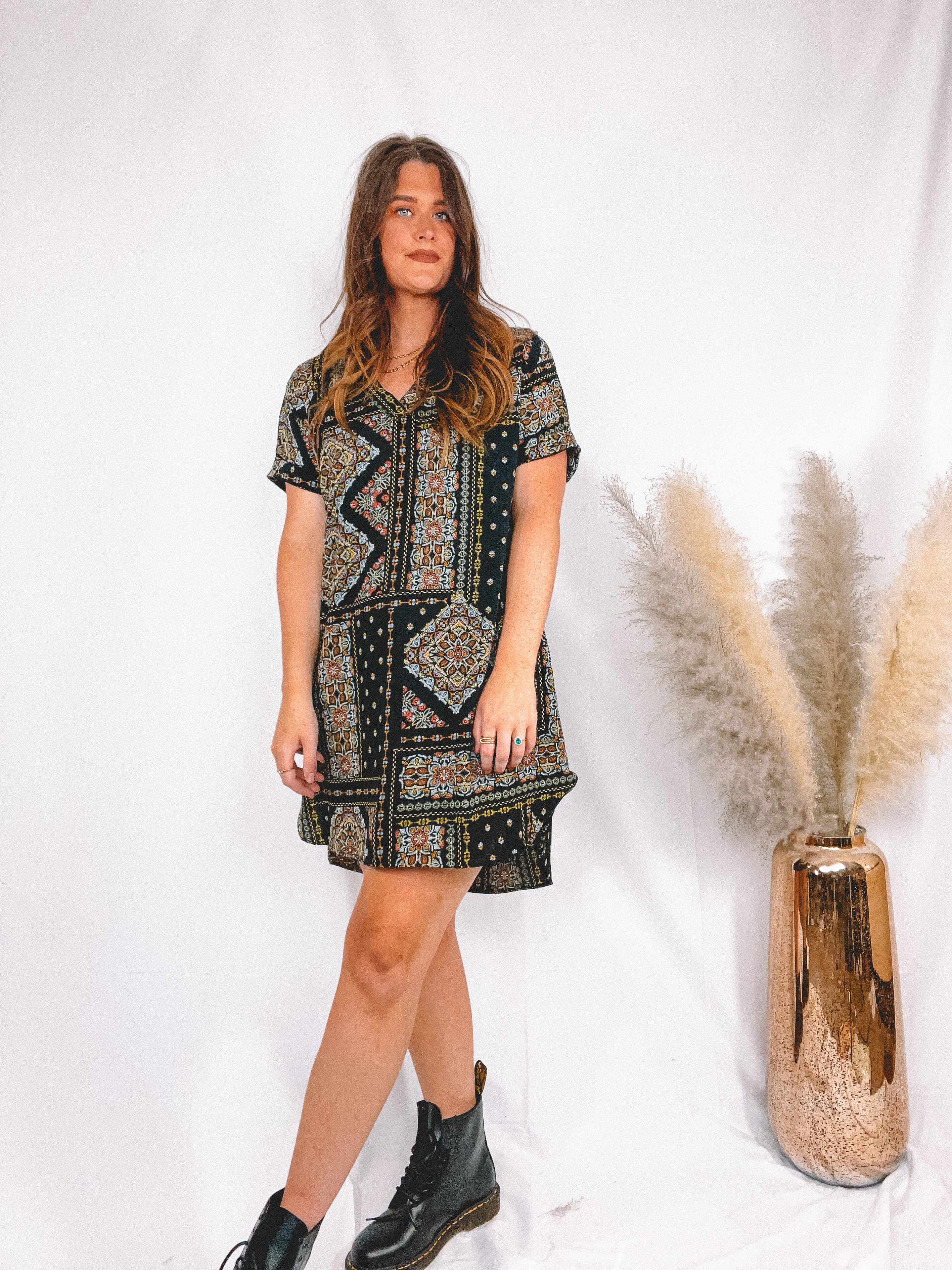 Bandana Print Short Sleeve Dress