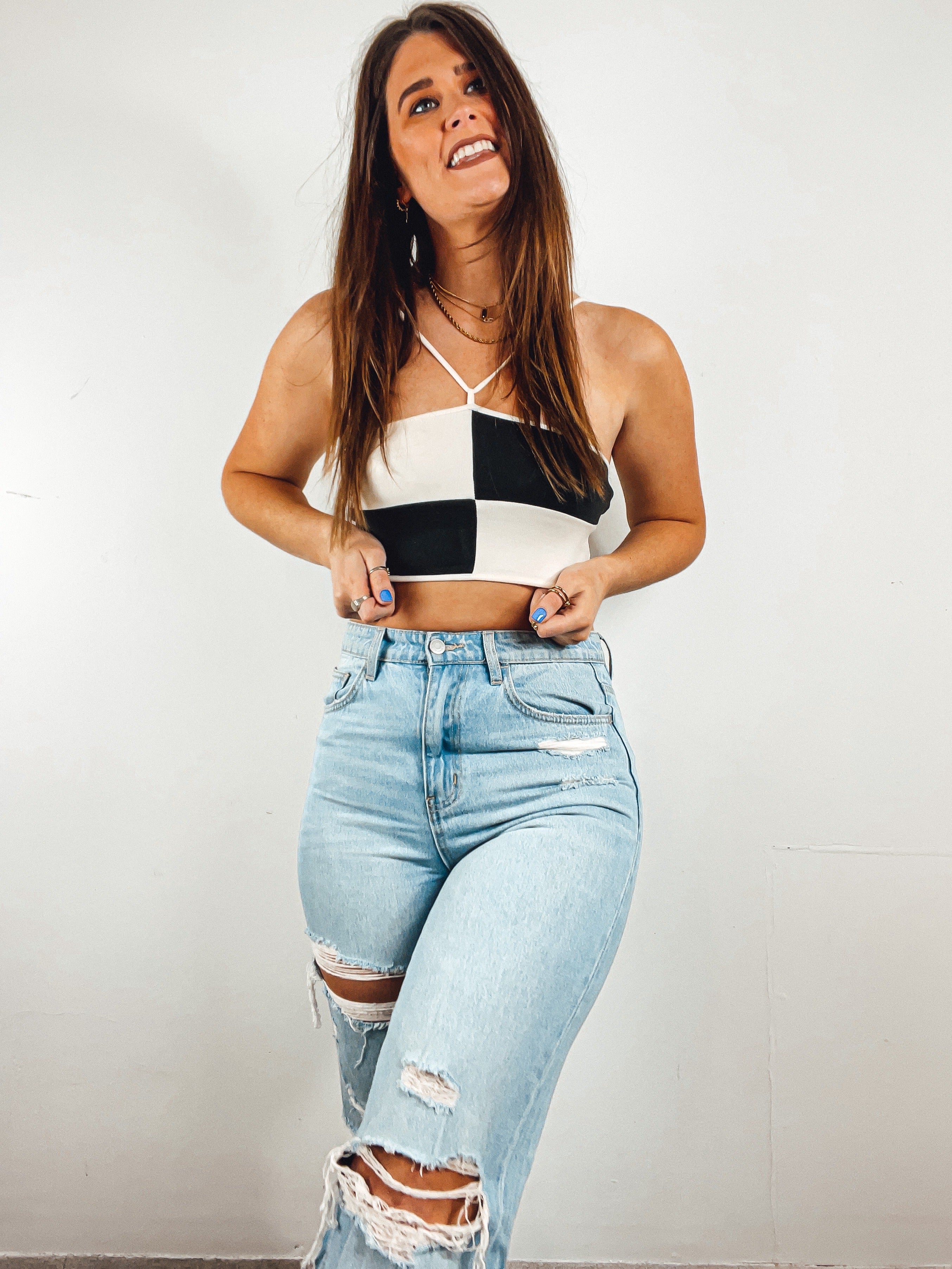 Checkerboard Halter Top