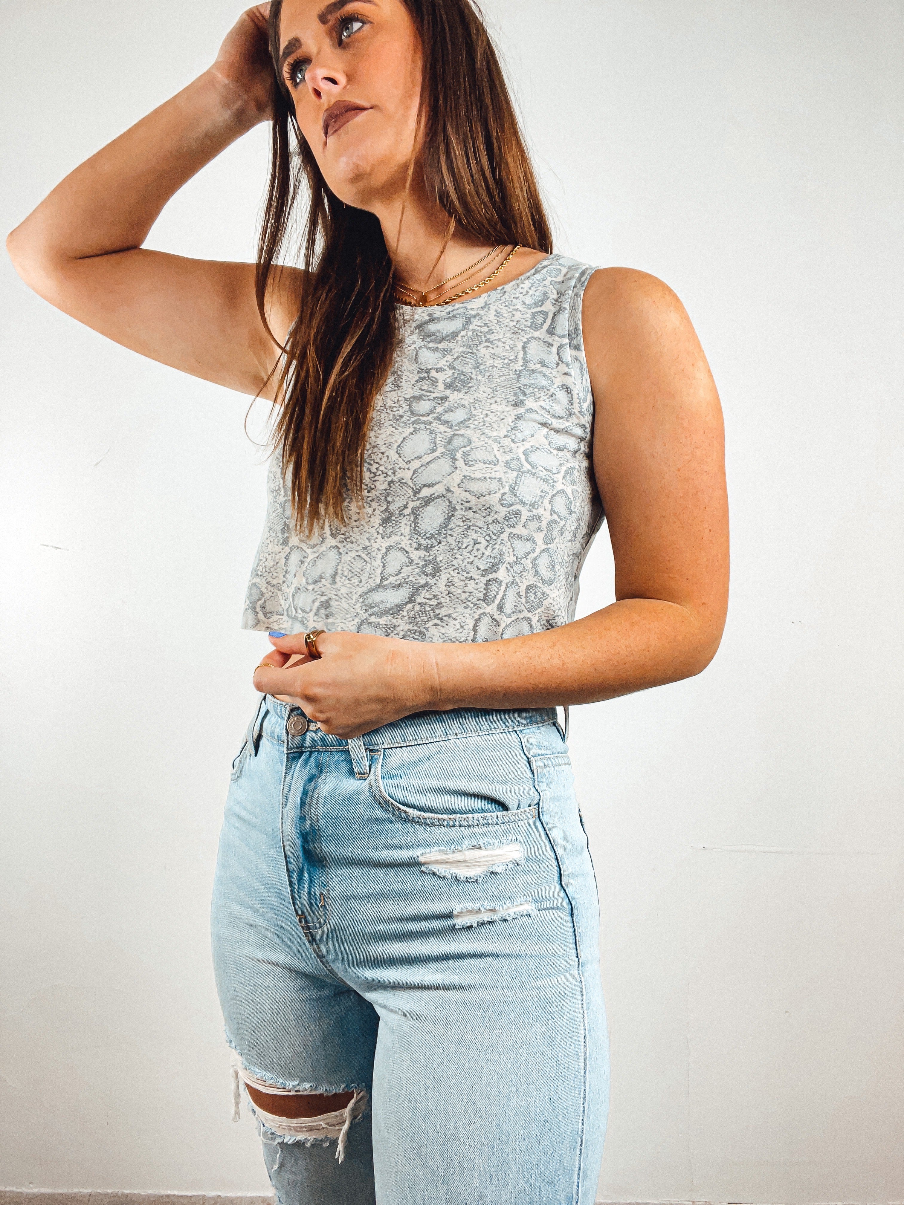 Snake Print Cropped Tank