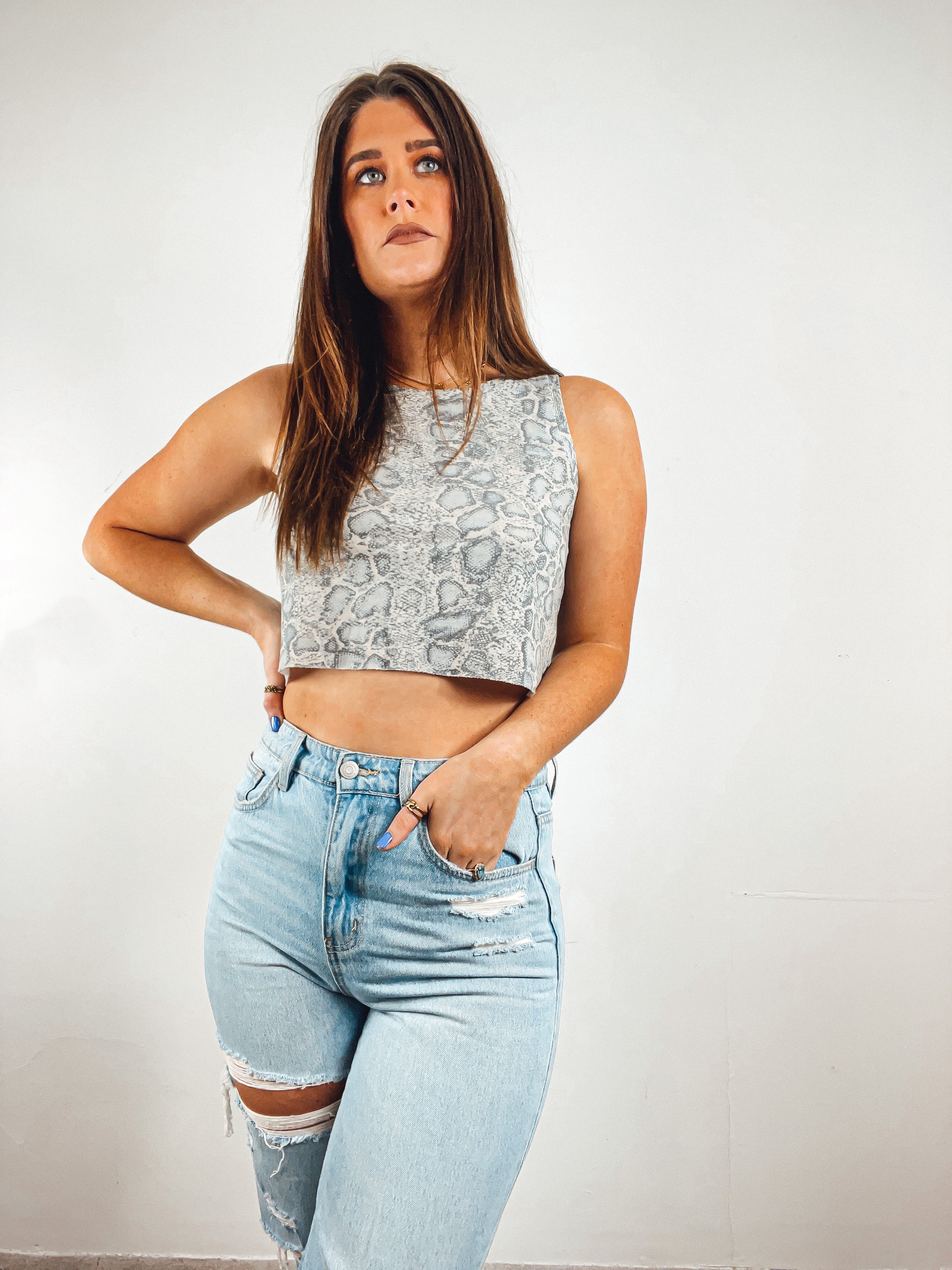 Snake Print Cropped Tank