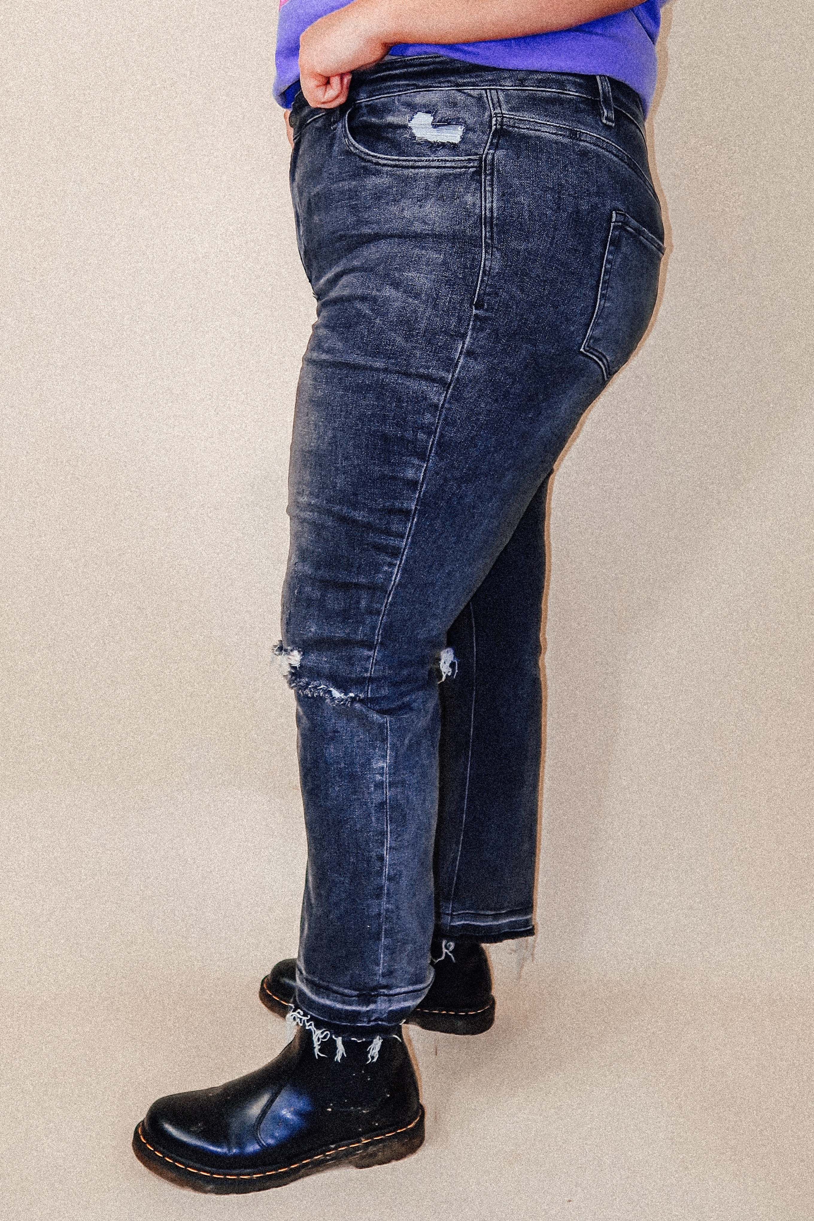 Washed Black Distressed Jeans | Curvy