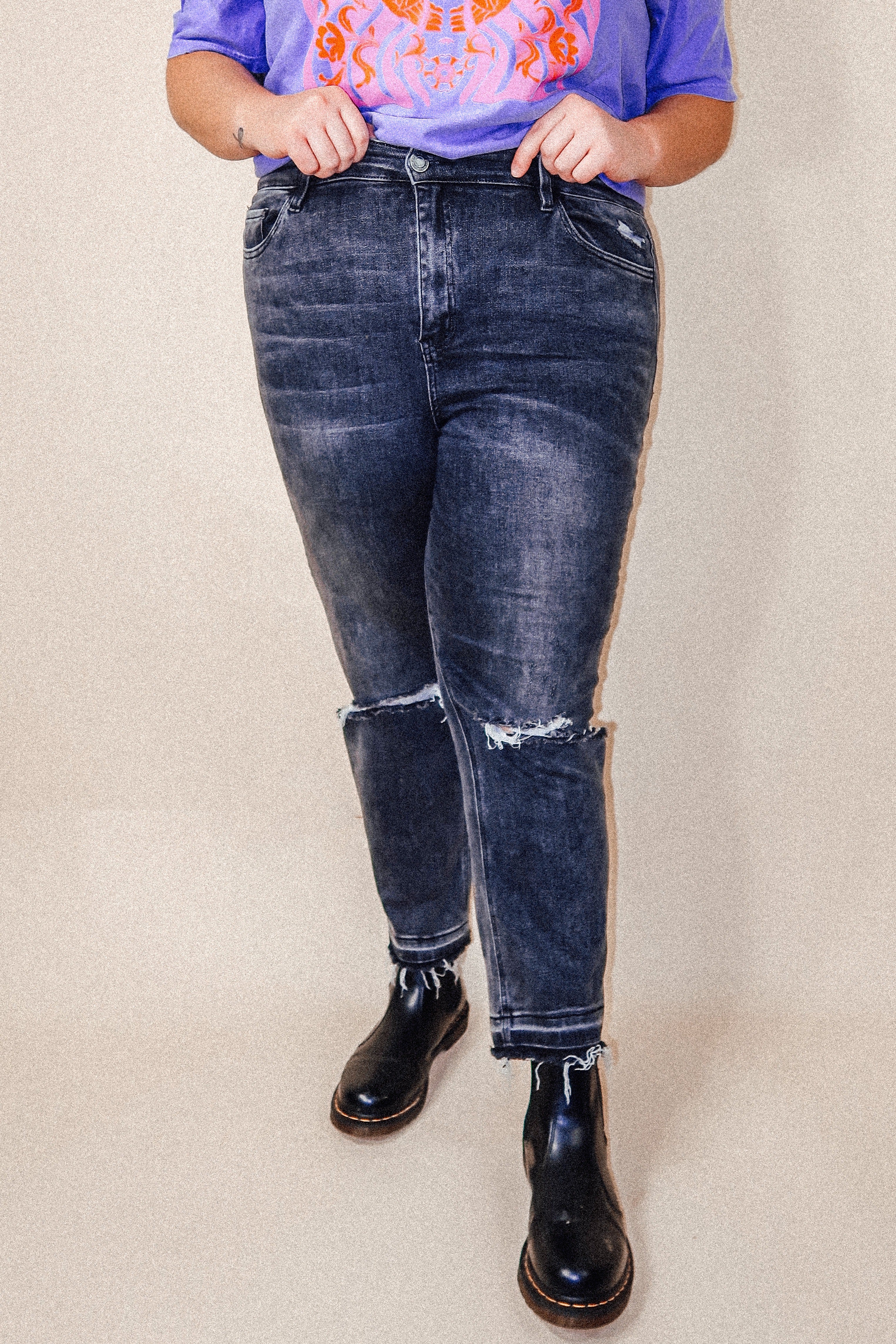 Washed Black Distressed Jeans | Curvy
