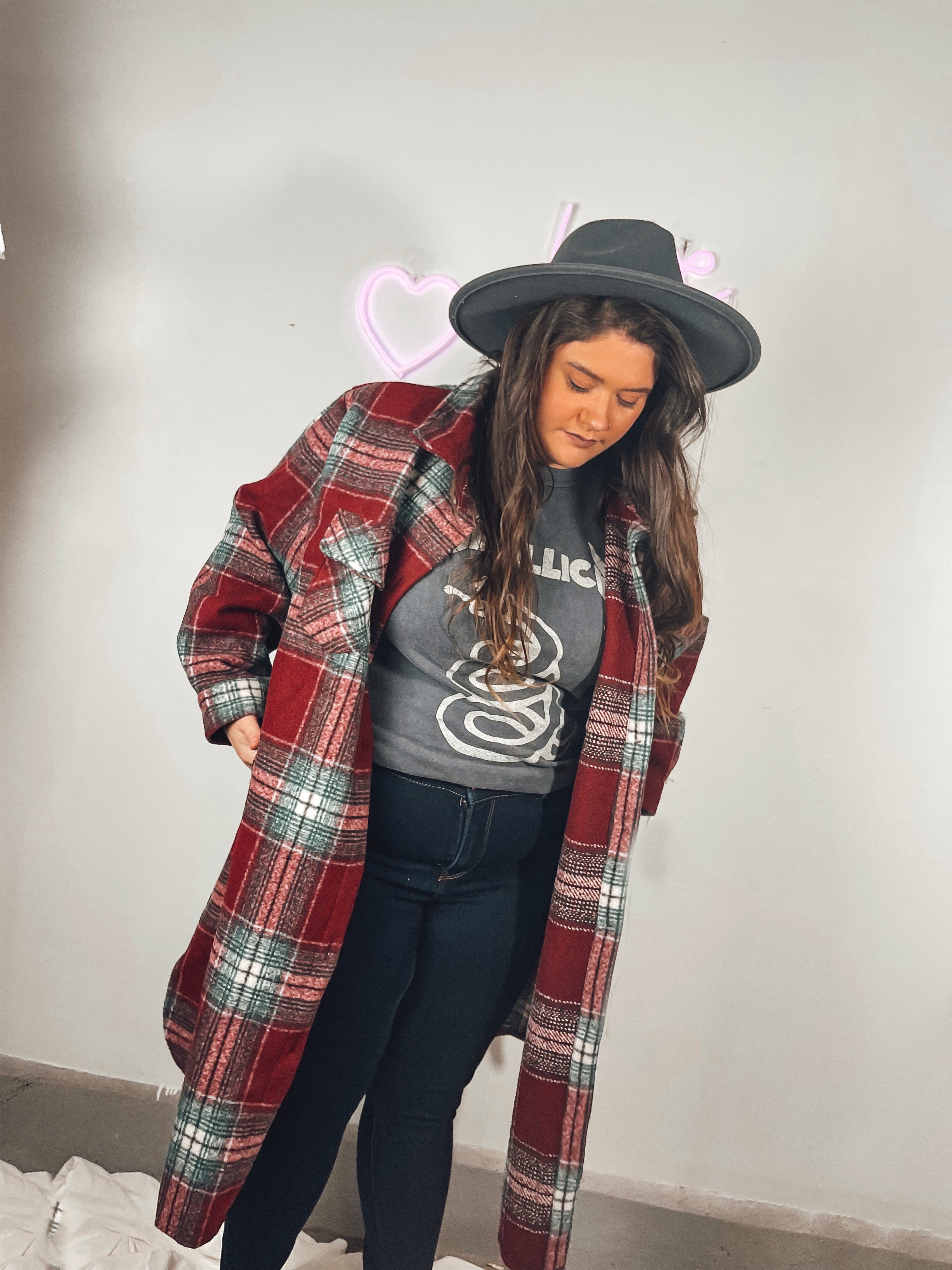 Plaid Long Shirt Jacket | Curvy