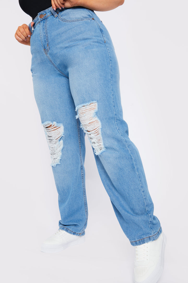 Light Wash Distressed Mom Jeans | Curvy